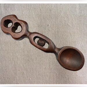 Hand Carved Welsh Love Spoon Wood Ball-in-Cage Heart Folk Art Gift
